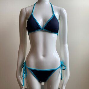 Aaron Chang Surfer wave navy reversible photo print bikini
